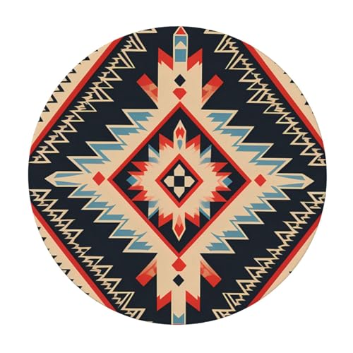 XYFCS Round Fitted Tablecloth Vintage Bohemian Aztec Ethnic Table Cloth with Elastic Edged Waterproof Wipeable Round Table Cover for Patio Parties Outdoor Decor, 40