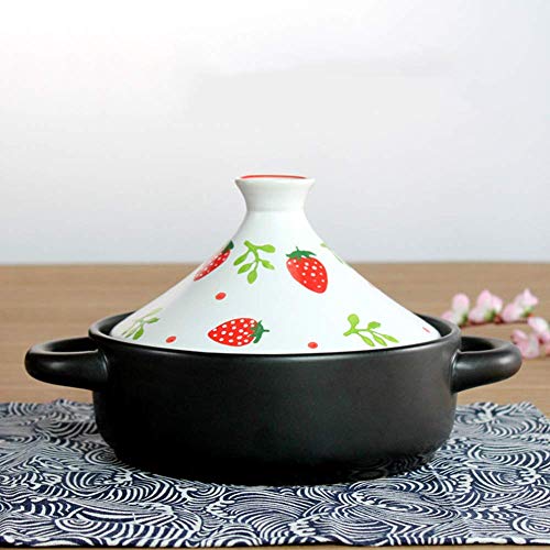 Tagine Pot with Handle, 20cm, Ceramic Pot, Casserole lid, Claypot Rice, High Temperature Resistance, Hand-Made Hand-Painted Taji Pot Slow Cooker Clay/White 2