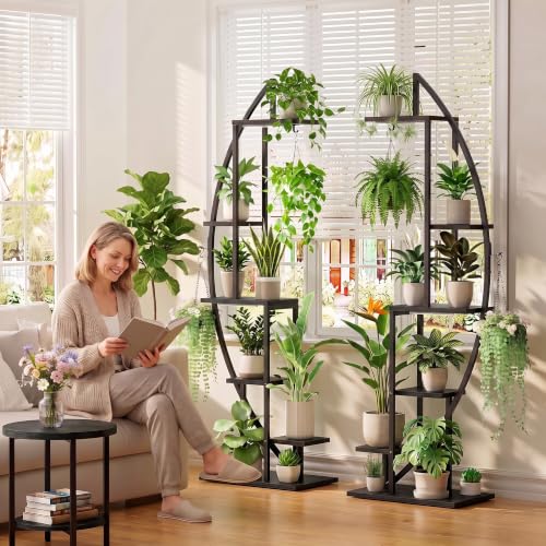 Image of BACEKOLL Plant Stand with Grow Light, 2 Pack Tall Indoor Plant Shelf 6 Tier