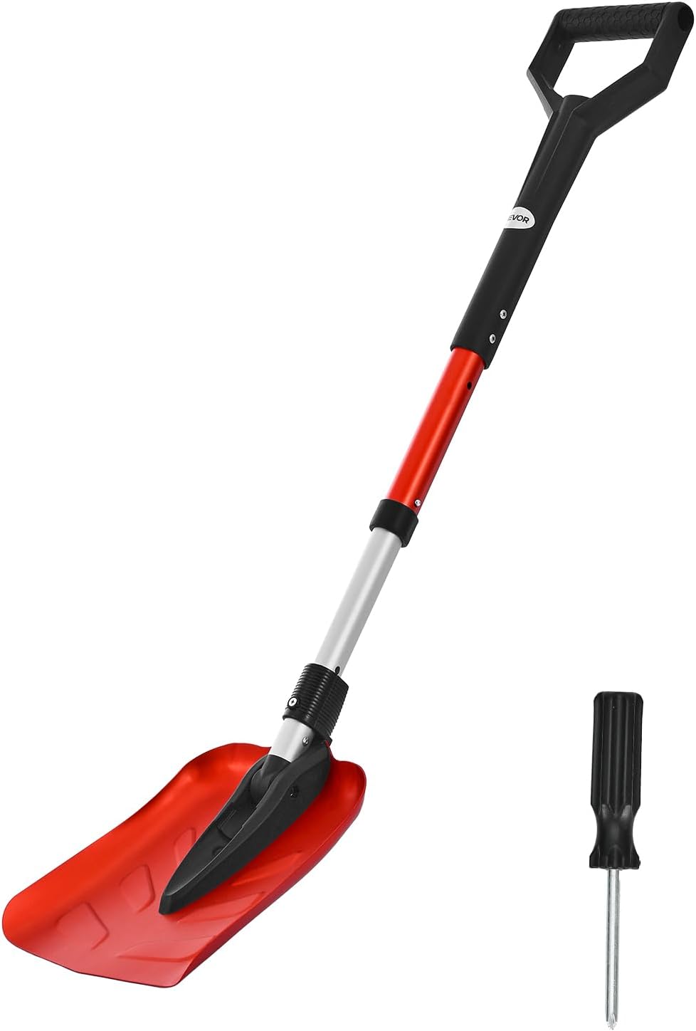 VEVOR Snow Shovel for Driveway, 9 in Foldable Snow Shovel with D-Shaped Handle, 36-40 in Adjustable, Lightweight Aluminum Alloy Snows Removal Tool, Re