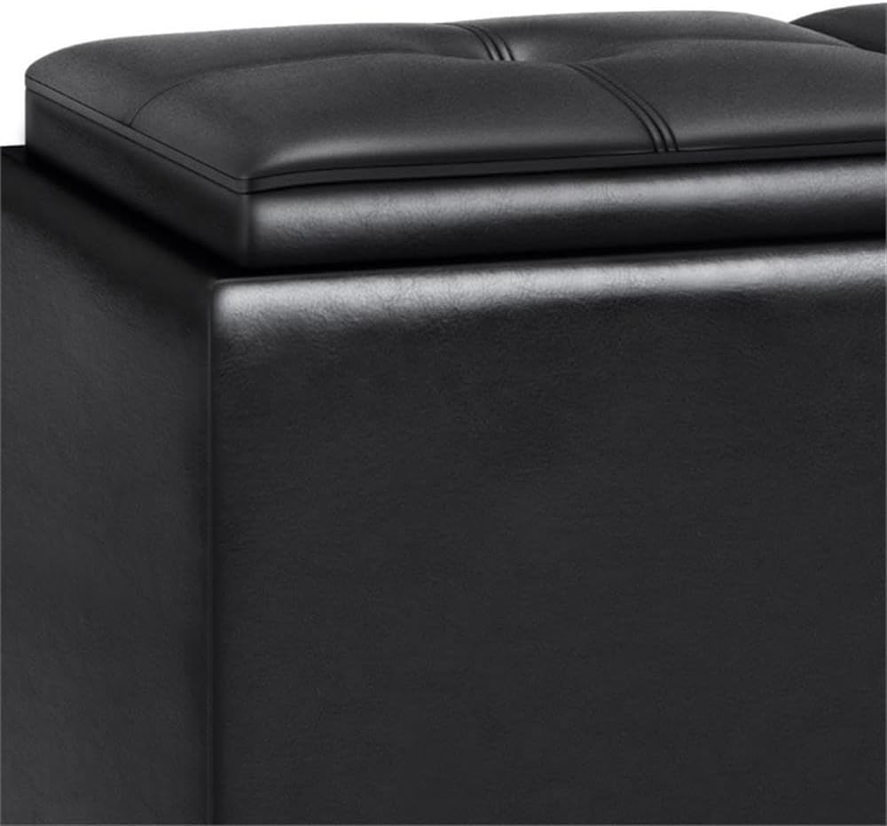 42"W Leather Storage Ottoman Bench with Trays, Upholstered Living Room Footrest with Large Storage Space, Black Button Tufted Storage Chest, Queen Size End of Bed Bench with Hidden Space for Blankets