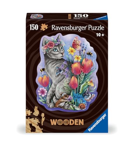 Ravensburger - Puzzle Wooden In Legno, 150 Pezzi, Tema Gatto Con 15 Piccole Sagome In Legno, Puzzle Animali, Idea Regalo 10+ Anni - 2