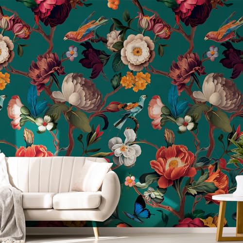 Zeeko Vintage Floral Wallpaper Peel and Stick Large Blue Flower Wall Murals for Bedroom TV Background Wall Paintings Art Deco 148" W x 98" H by Zeeko - Image 4