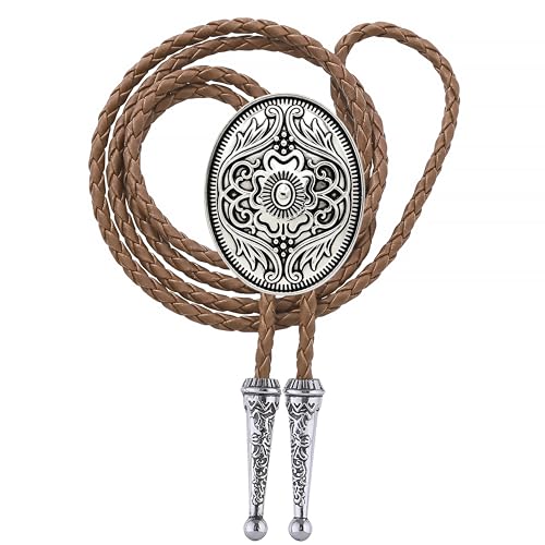 Image of GelConnie Floral Bolo Tie for Men Womens Bolo Tie Necklace Native American Black Men's Bolo Ties Western Cowboy Bolero Ties