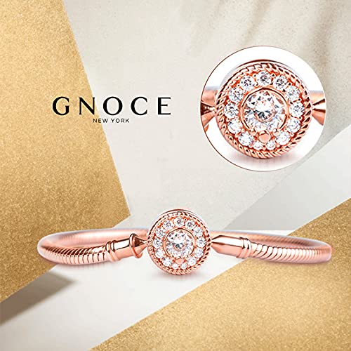 Image of GNOCE Charm Bracelet Sterling Silver 18k Rose Gold Plated DIY Snake Chain Love At First Sight Basic Charm Bracelet Logo Bangle with Clasp