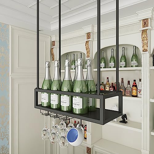 Casier à vin suspendu réglable en hauteur avec porte-verres pour cuisine