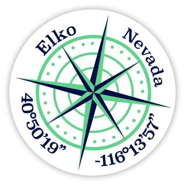 Elko Nevada 2-Inch Vinyl Decal Sticker Latitude Longitude Compass Design