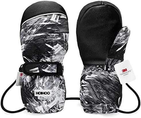 HOIHOO Kids Ski Mittens, Waterproof Snow Thinsulate Mittens Toddler Warm Winter Ski Snow Gloves with String for Boys Girls
