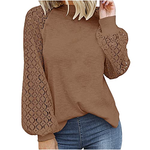 MIVAMIYA Women's Casual Long Sleeve Tops Lace Blouses T Shirts Plain Fall Tops Tunic Shirts Trendy Loose Comfy Pullover