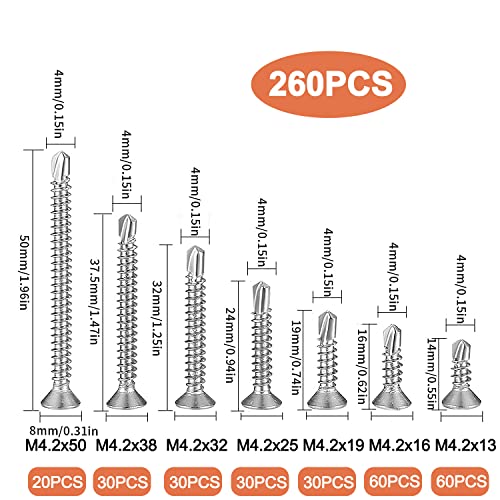 WeqeYent 260 Pcs M4.2 Self Drilling Screws - Image 2