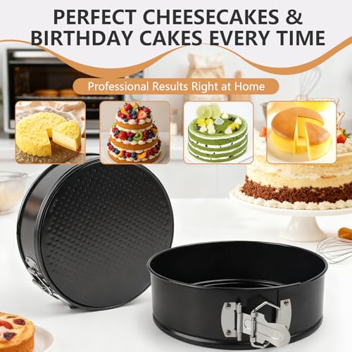OAMCEG 3-Piece Springform Cake Tin Set – 4/7/9 Inch Round Baking Tins – Detachable Carbon Steel Cheesecake Pan with 50 Parchment Liners & Silicone Spatula, Oven Safe & Leakproof - Image 6