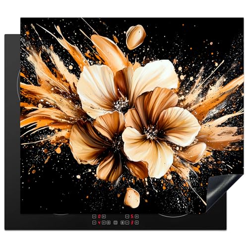 KitchenYeah© Protection Plaque Cuisson Deco Cuisine Cache Induction 59x52 cm Protège Pour Cuisiniere Protection Fleurs - D'or - Graffiti - Noir - Abstrait