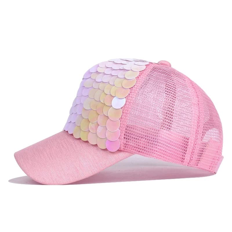 WHLTYH Summer Geometric Color Sequin Mesh Baseball Caps Boys and Girls Outdoor Travel Matching Adjustable3