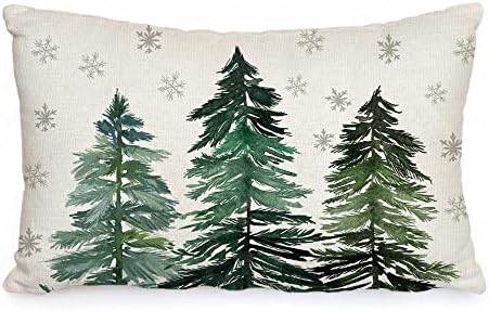 AACORS Christmas Throw Lumbar Pillow Cover 12X20 Christmas Trees Snowflake Decorations Farmhouse Decorative White Cushion Case Home Decor Winter for Sofa Couch