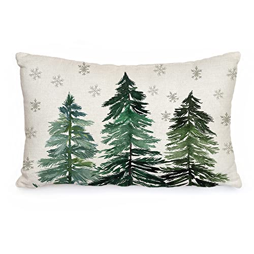 Aacors Christmas Throw Lumbar Pillow Cover 12X20 Christmas Trees Snowflake Decorations Farmhouse Decorative White Cushion Case Home Decor Winter For Sofa Couch #TOP2