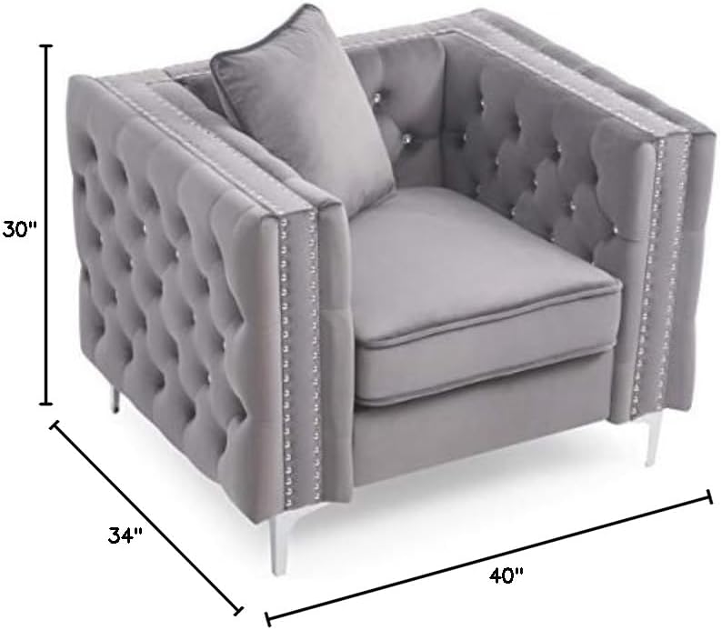 Glory Furniture Paige Chair, Gray. Living Room Furniture, 30" H x 40" W x 34" D