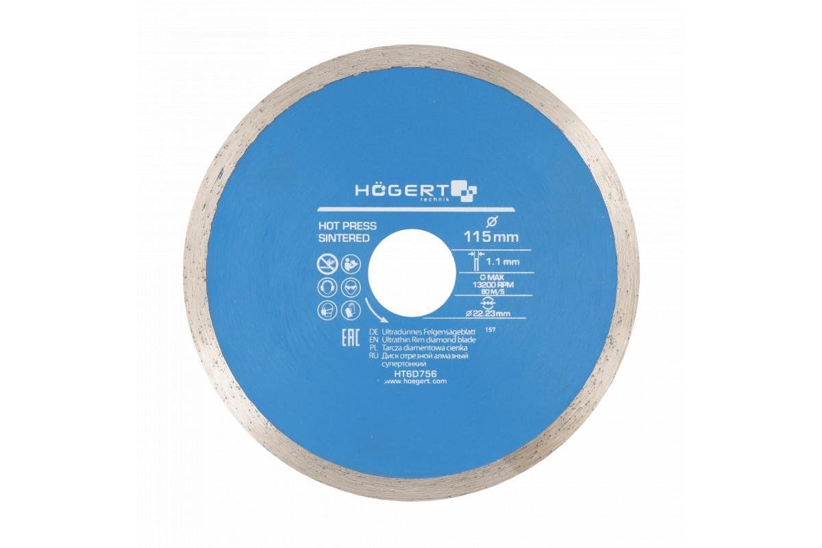 Högert Technik - Disco diamantato sottile 115 mm - Il disco diamantato è adatto per il taglio delle piastrelle ceramiche e per il taglio delle superfici dei materiali da costruzione