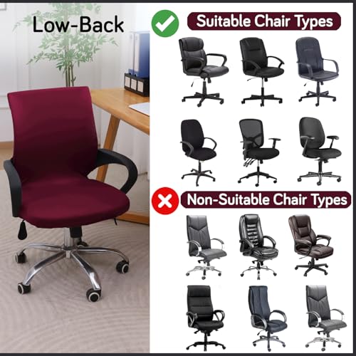Image of HOKIPO 'SereneSolids' 140 GSM Office Chair Cover for Desk Chair (Low-Back) - 140 GSM Stretchable Fabric - Washable, Durable & Anti-Slip - Fits Small & Low-Back Office Chairs, Burgundy (AR-6222-BRGN-S)