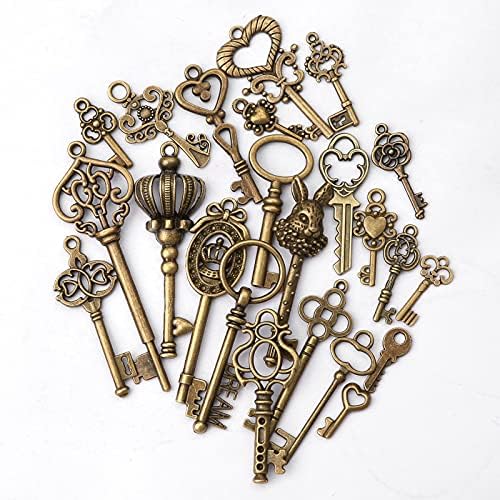 46 Pcs Antique Bronze Vintage Key Charms, rustic Pendant Set for DIY handmade, gift, Wedding, Party, Favor, Birthday, 23 style, from 3cm~7cm long