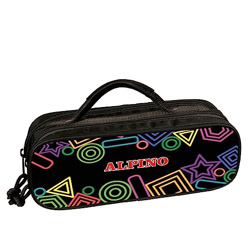 Alpino - Estuche Portatodo Black En Oferta Estuche Portatodo Black Alpino | Doble Cremallera Y Refuerzo Interior | Ideal Para Lápices Y Rotuladores | Material Escolar | Estuche Tres Compartimentos | Estuche Relleno