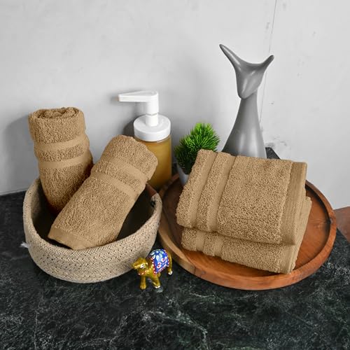 Image of Divine Casa Cotton 550 GSM Hand Towels Pack of 4 Beige, 60 x 40 cm Ultra Soft & Highly Absorbent Thick Bathroom Towels