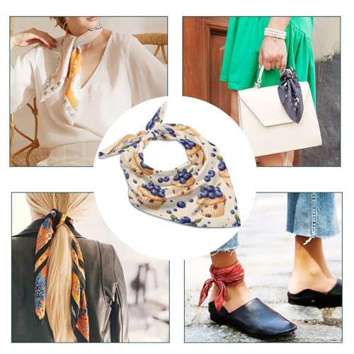 Blueberry Muffins Cakes Head Scarf for Women Hair Scarves Square Hair Wrap Headscarf for Travel Beach4