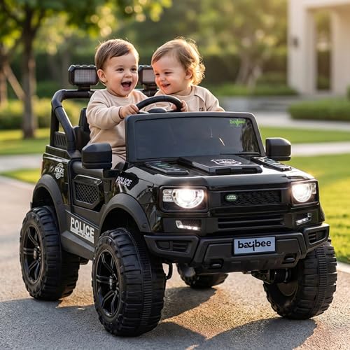 Image of Baybee RoverX Battery Operated Jeep for Kids with Parental Control | Baby Ride On Electric Car with RGB Lights, Music & Swing Mode | Rechargeable Battery Car for Kids 2 to 6 Years (Metallic Black)