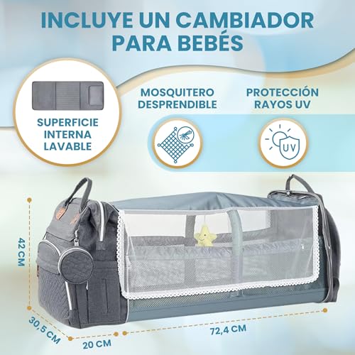 Treboler Mochila Bebe Pañalera con Cambiador Portátil y Cuna Plegable - Mochila Carro Bebé Impermeable Gran Capacidad - imagen 2