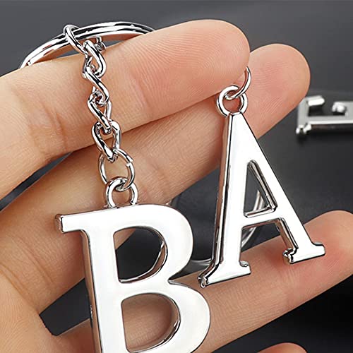 Diy A-Z Letters Key Chain Car Men Metal Keychain Ring Women Car Key Ring Simple Silver Color Letter Name Key Chain Party Gift (Color: K) #TOP2
