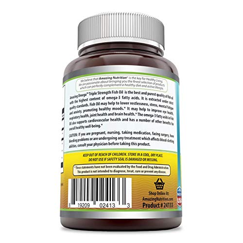 Amazing Omega Triple Strength Fish Oil-1,500 Mg, 120 Softgels (Non Gmo,Gluten Free) -Supports Heart, Joint & Brain Health - Superior Bioavailability & Molecular Distillation For Highest Purity #TOP2
