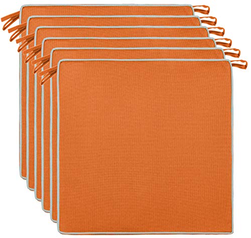 Brandsseller Set da 6 Cuscini per Sedia 40x40x4 cm – Idrorepellenti e antimacchia con Nastri e Bordino – Per uso interno ed esterno – Cucina, Terrazza, Giardino – Arancione