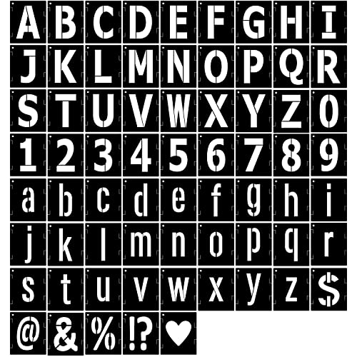 3 Inch Letter Stencils Symbol Numbers Stencil, 68 Pcs Reusable Alphabet Art Craft Templates Interlocking Stencils Kit for Painting on Wood, Wall, Glass, Fabric, Rock, Canvas, Chalkboard, Sign?3Inch?