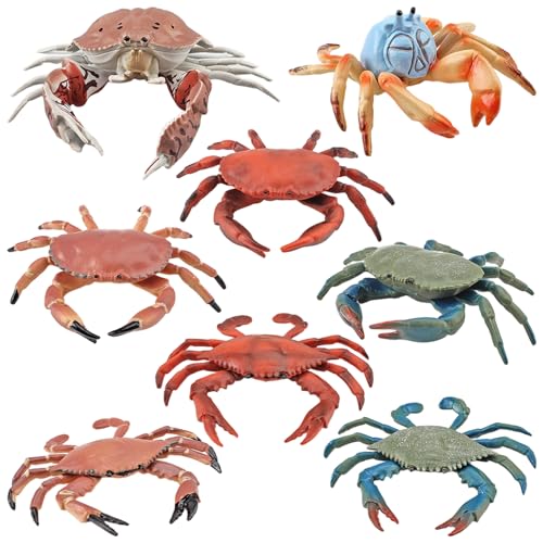 8 figuras de cangrejo variadas artificiales y realistas de juguete de cangrejo de PVC resistente, figuras de animales marinos, juguetes educativos interactivos para niños, de animales marinos