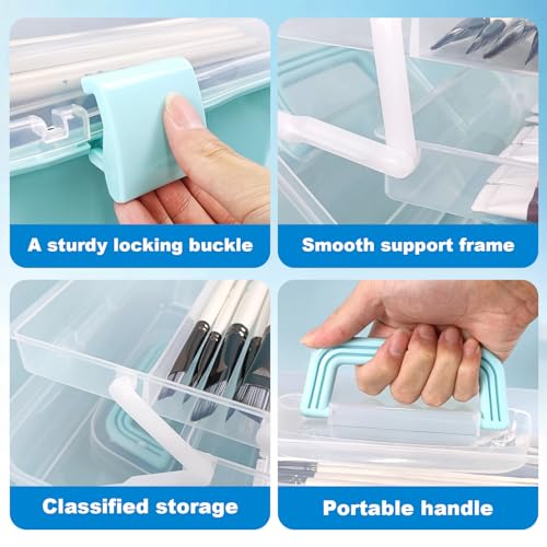 Image of Tackle Box Organizers and Storage,10inch Craft Organizers and Storage,Three-Layer Sewing Box With 2 Trays,Medicine Storage Box With Handle For Nail、Makeup、Diamond Painting、Building Blocks (BLUE)