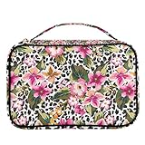 MNSRUU Leather Jewelry Case Tropical Flower With Leopard Portable Jewelry Accessories Box Jewelry Storage and Organizer with Handle