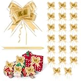 20 PCS Pull Bows Gold Christmas Bows for Gift Wrapping 6 Inches Organza Ribbon Bows Large Christmas Gift Bows for Gift Wrapping Christmas Wedding Birthday Party Flower Baskets Present Decorations