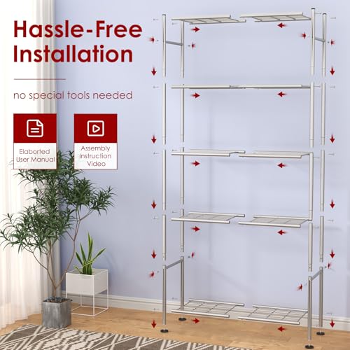 Storage Shelves - 5 Tier Shelf Organizer, Heavy Duty Garage Shelving Unit with Leveling Feet, Stable Metal Shelves Organizer for Pantry, Kitchen and Closet, 33.0" W x 12.6" D x 72.0" H, Silver