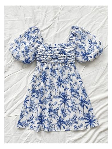 Image of Floerns Women's Floral Dress Puff Sleeve Dress Square Neck Summer Vacation Picnic Mini Dresses