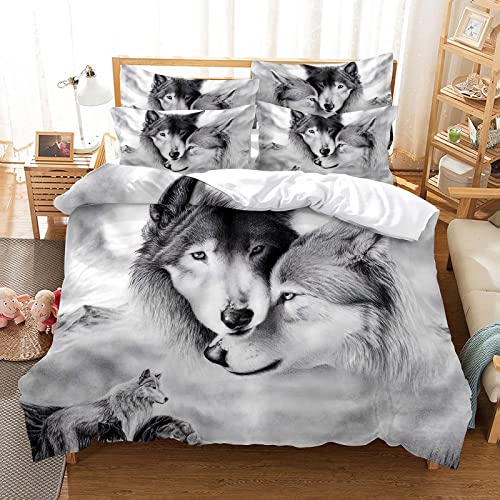 Parure de Lit 90x190 Enfant Loup Blanc Housse de Couette 90x190 110g/㎡ Microfibre + 1 Taie...
