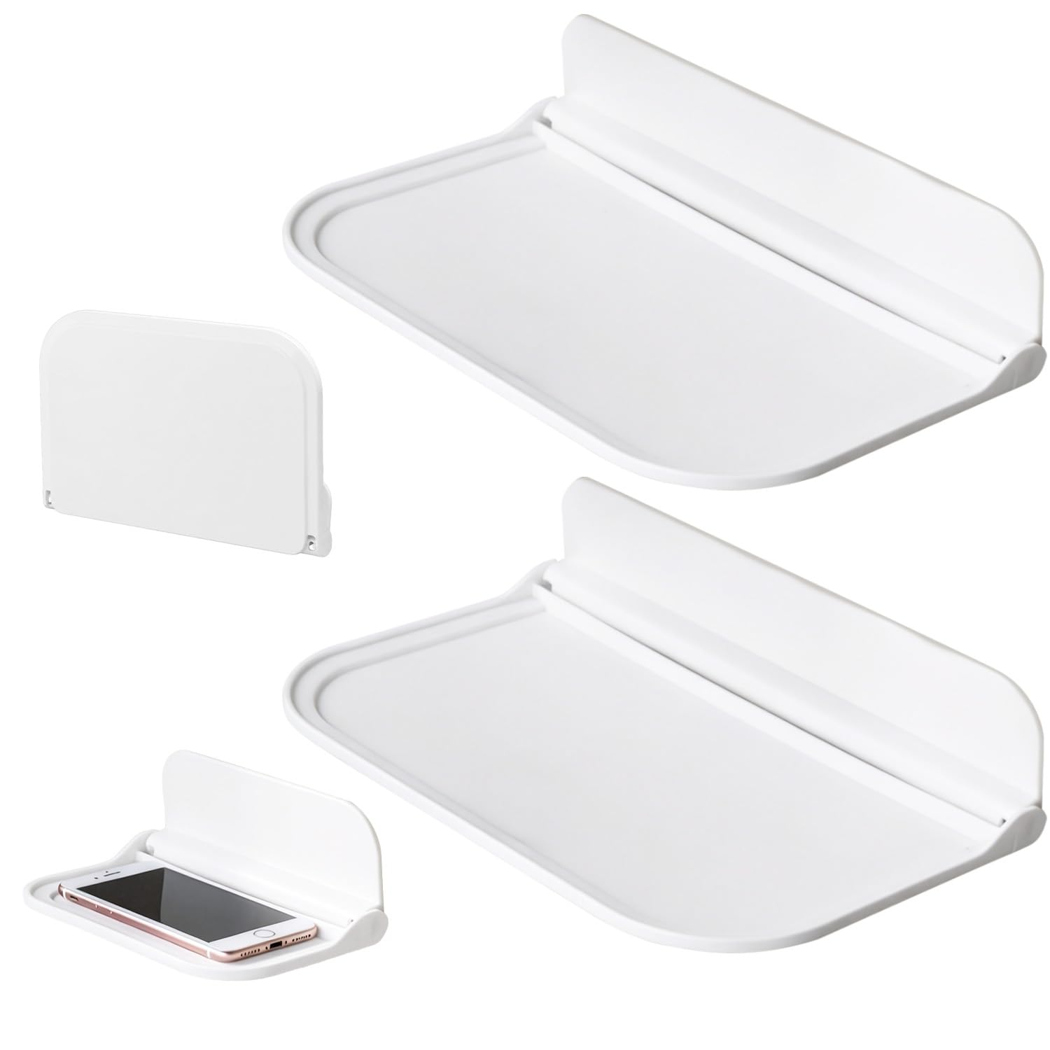 GAZIL 2 Pack Folding Shelf Stick on Shelf, No Drill Self Adhesive Shelves Foldable Wall Storage Rack for Bathroom Kitchen Bedroom Office, White Small