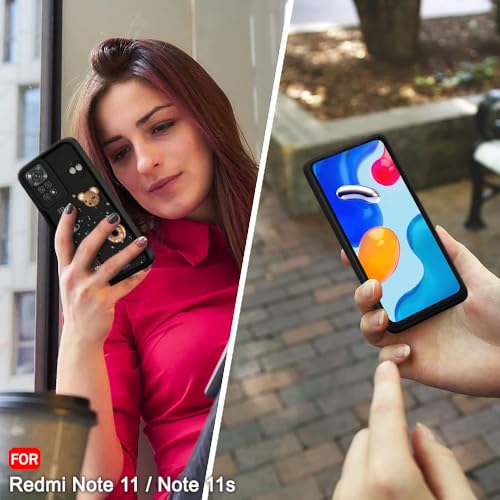 Image of TheGiftKart Back Cover Case for Mi Redmi Note 11 / Note 11s | Cute Fun Cartoon 3D Bear Coffee Case | Full Camera Protection | Shockproof Back Cover Case for Redmi Note 11 / Note 11s (Silicone, Black)