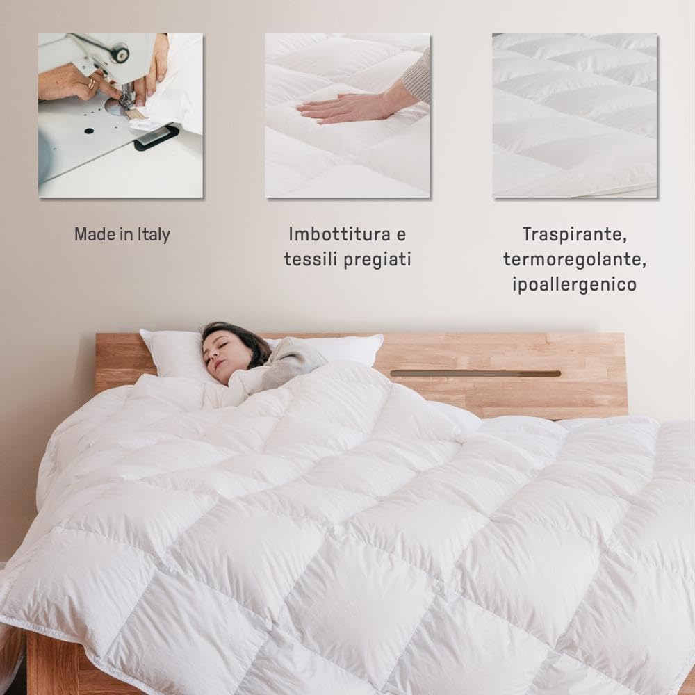 DREAMIN*101 - Piumone Matrimoniale Invernale Caldo e Leggero 100% Piumino d'Oca con Federa Rivestimento Cotone, Trapunta Matrimoniale Invernali Ipoallergenica Traspirante, Piumino Matrimoniale 260x240