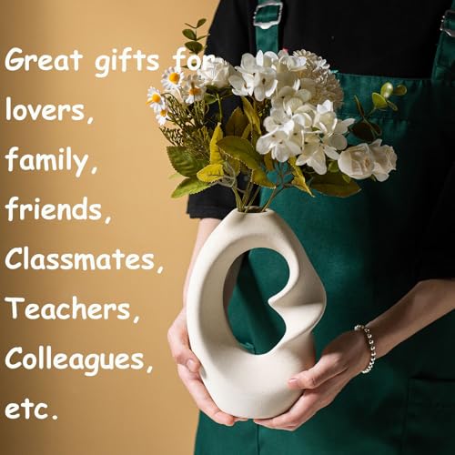 Modern White vase Set of 2,Pampas Grass Ceramic vases for Wedding Party,Aesthetic Flower Vase for Home Decor,Kitchen Tables,Living Room,Bedroom,Console,Wooden Shelf,Office,Coffee Decoration(2 Pcs) - Image 6