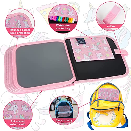 Erasable Book Doodle Set for Kids,Magic Drawing Book for Kids,Reusable Drawing Book 12 Watercolor Pens 14 Page Drawing,Road Trip Car Game Writing Painting Preschool Activity Set for Boys and Girls (Pink Unicorn) - Image 3