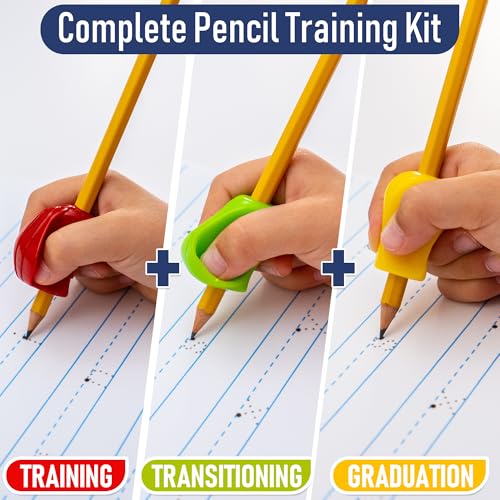 The Pencil Grip 3-Step Training Kit - Crossover Grip, Pinch Grip & Standard Pencil Grip Ergonomic Writing Aids for Kids, Students, Fine Motor Development, Assorted Colors, Pack of 3 Grips (1 per Type)