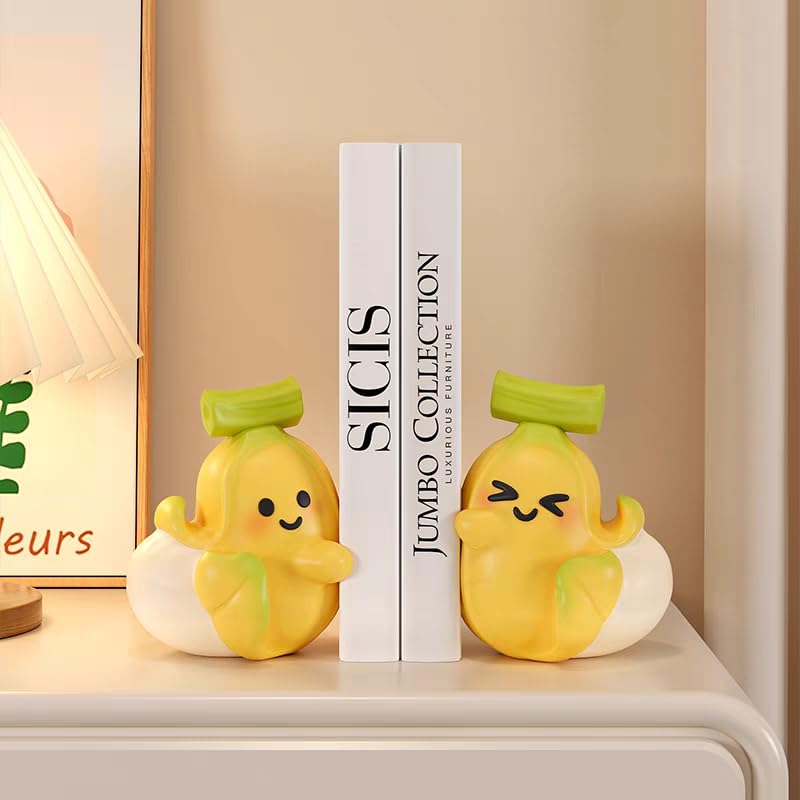 Adorable Hugging Banana Book Ends, Creative Banana Bookends, Resin Office Desk Accessories, Book Ends for Shelves