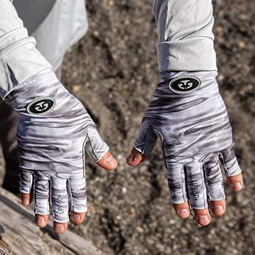 Flying Fisherman Sunbandit Fingerless Fishing Gloves For Men & Women: Uv Protection 50+, Great For Fishing, Kayak, Paddling, Rowing, Driving – Pro Series: Water, Silver (G2205-S/M) #TOP3