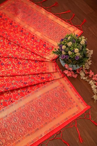 Image of DEVANGI Women's Woven Banarasi Silk Dupatta /Chunni For Women, Floral Print 1 Meter Wide and 2.3 Meter Length Printed Designer Dupatta /Chunni For Girls