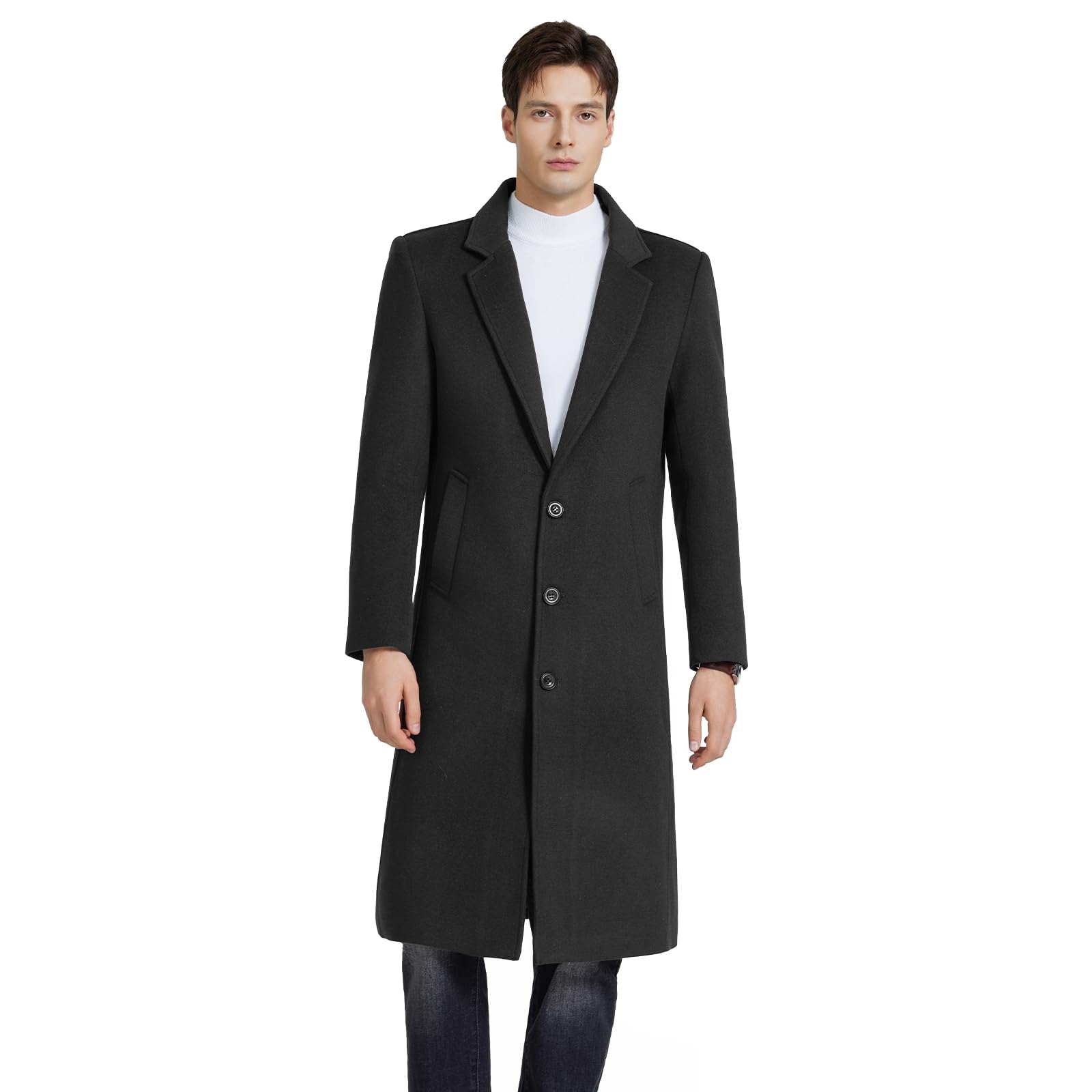 MODFUL Herren Langer Wollmantel mit Kerbkragen Warmer Wintermantel Lässiger Peacoat Slim Fit