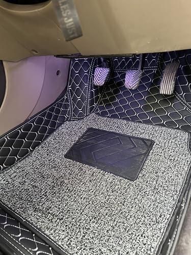 Image of Leather Auto Fusion Premium 7D Car Mats Universal For All Cars | Luxury Double Stitched 7 Layer Protection Car Floor Tray Mats | 100% Waterproof And Washable | Colour: Black With Silver Stitching